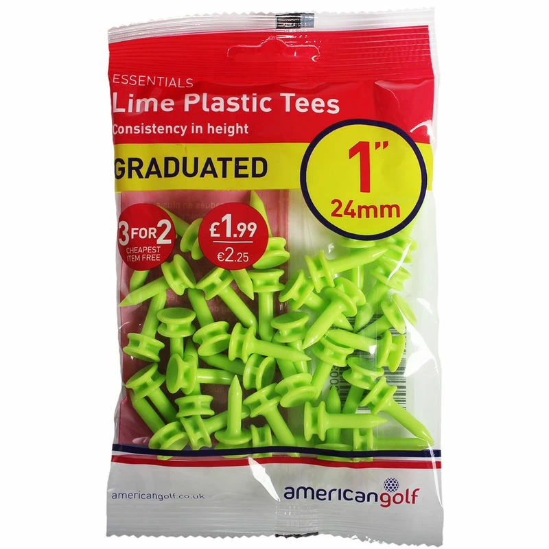 Americangolf American Golf Mens Lime AG Essentials Graduated 24mm Plastic Tees