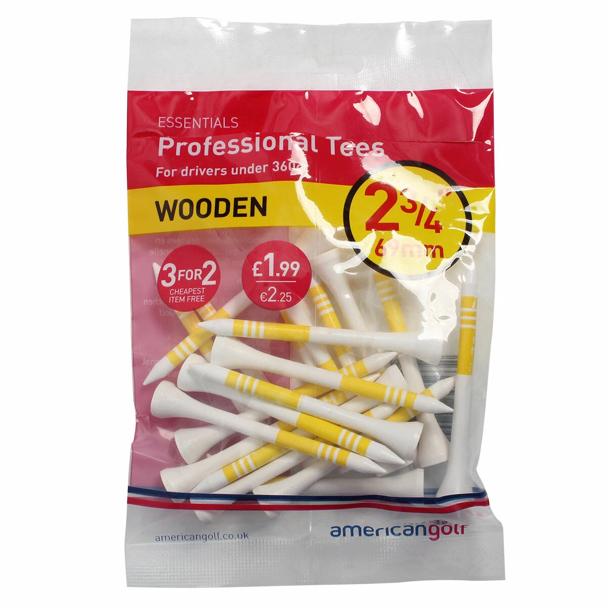 American Golf Yellow Ag Essentials Pack Of 20 Wooden Tees