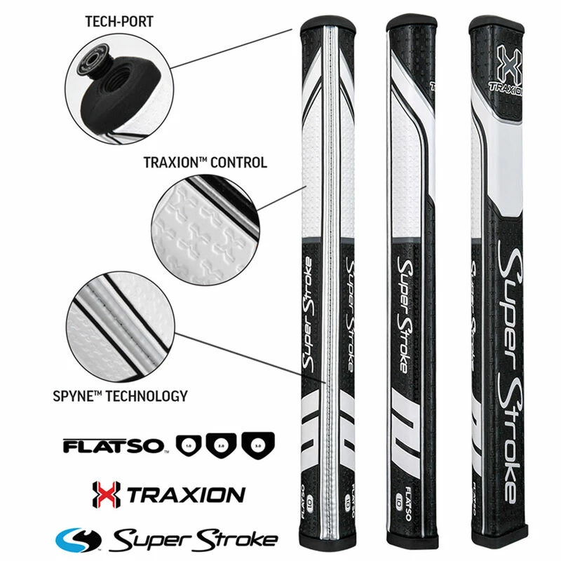 SuperStroke Black And White Embossed Stylish Traxion Flatso 2.0 Golf Putter Grip - Image 2