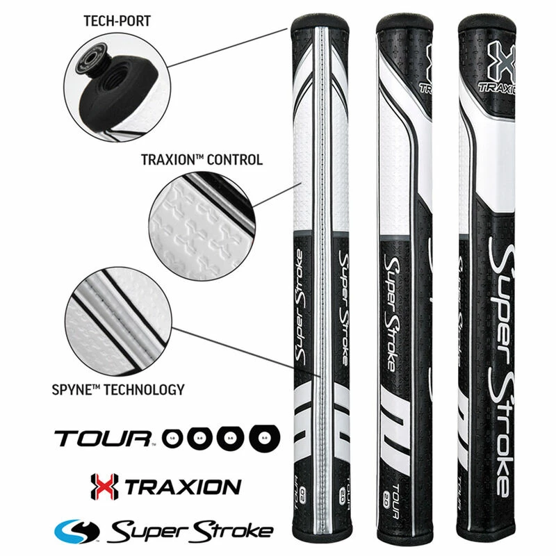 SuperStroke Black And White Traxion Tour Mid Slim 2.0 Golf Putter Grip - Image 2