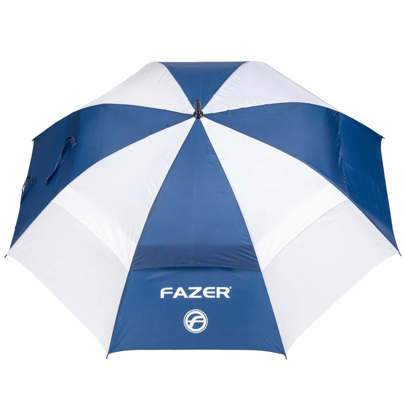 Fazer White And Navy Blue Colour Block Logo Print Dual Canopy Golf Umbrella - Image 2