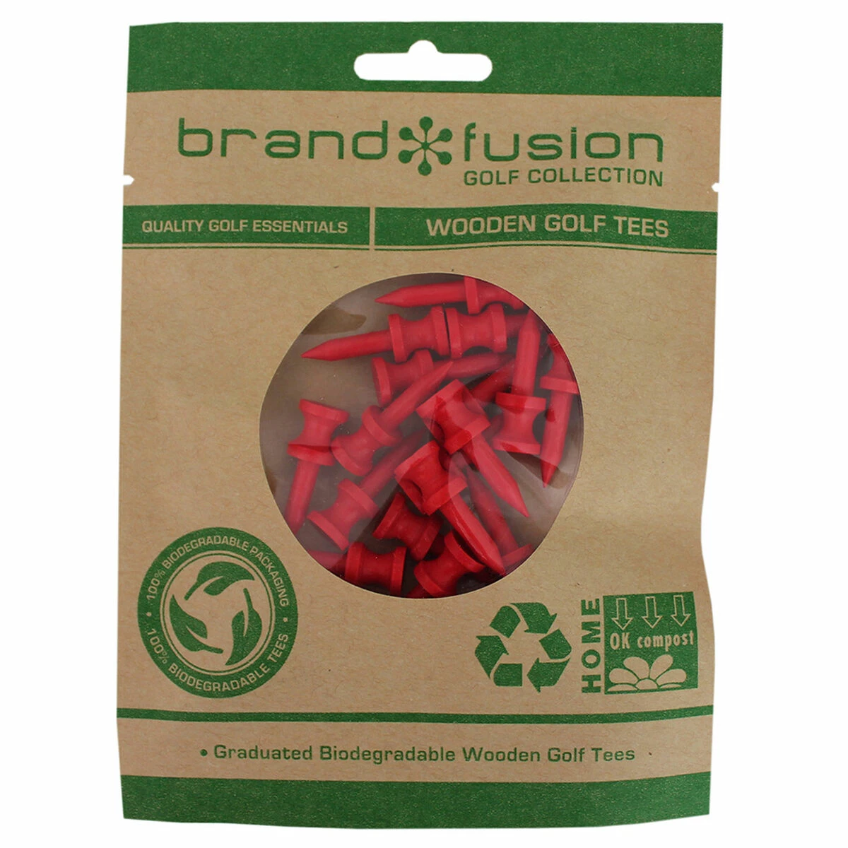 BrandFusion Red Graduated Biodegradable Wooden Golf Tees
