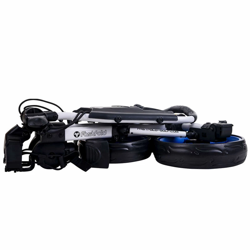 Fast Fold White And Blue Lightweight Slim 3-Wheel Push Golf Trolley - Image 2