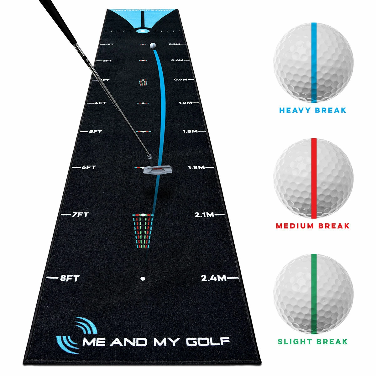 Me And My Golf Black Blue Breaking Ball 11FT Putting Mat