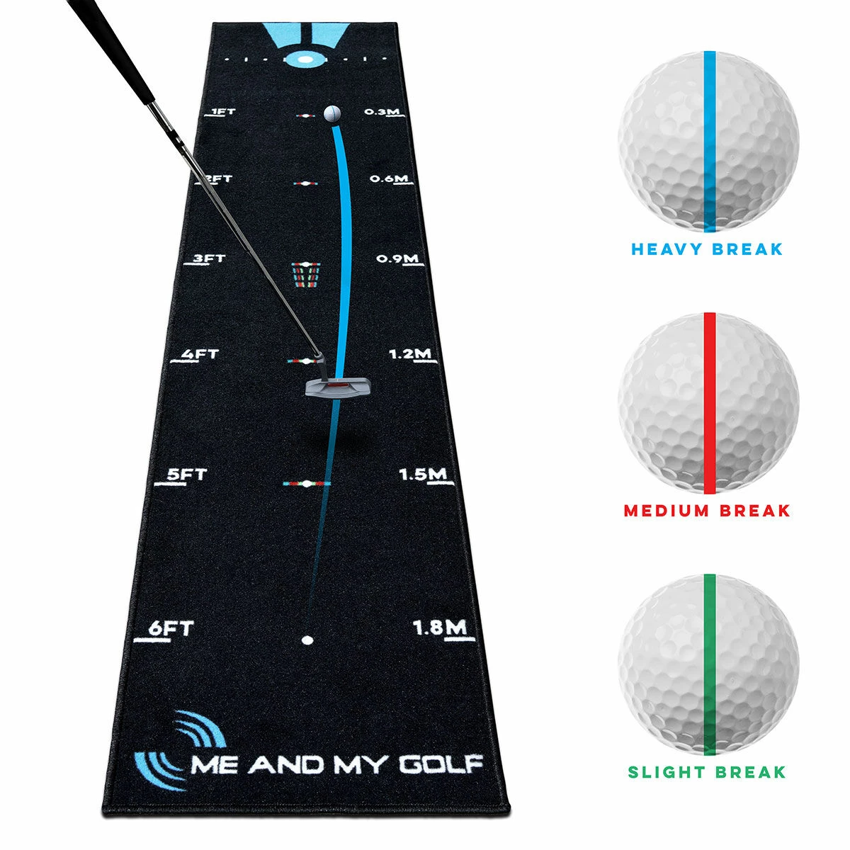 Me And My Golf Black Blue Breaking Ball 7.5FT Putting Mat - Image 2